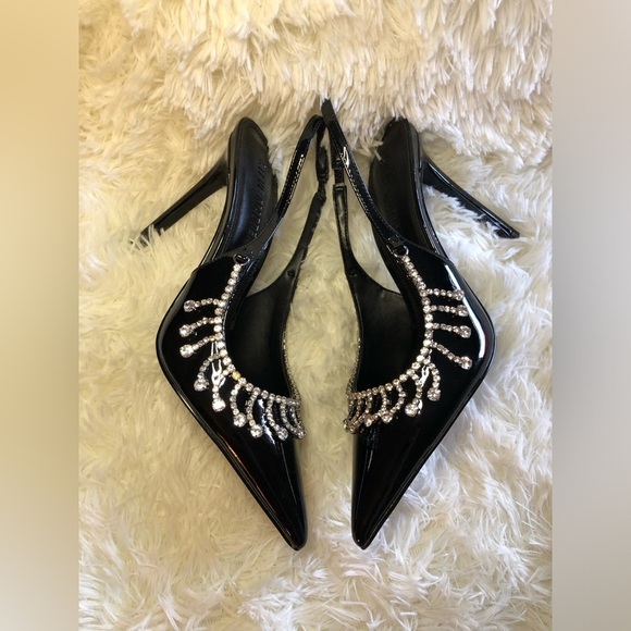 Steve Madden Black Slingback Heels with Rhinestone Detailing - Picture 11 of 16